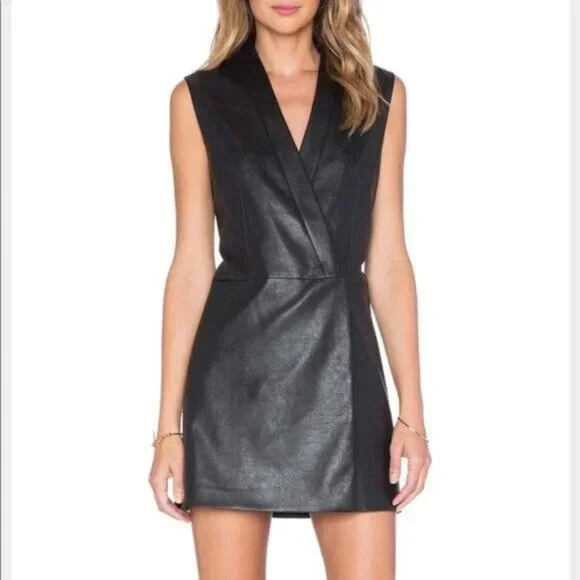 BCBGMaxAzria - Black Faux Leather Single Button Longline Vest Sz Large - Picture 1 of 4